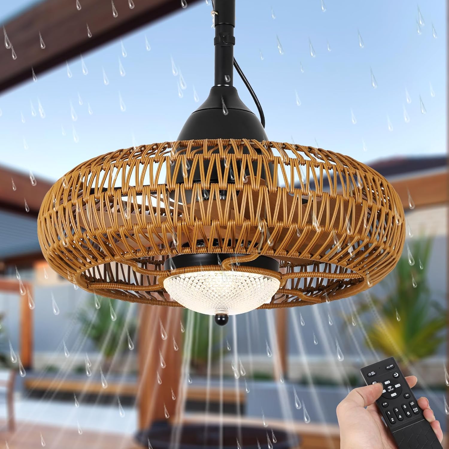 Waterproof Outdoor Ceiling Fan with Lights Remote Control