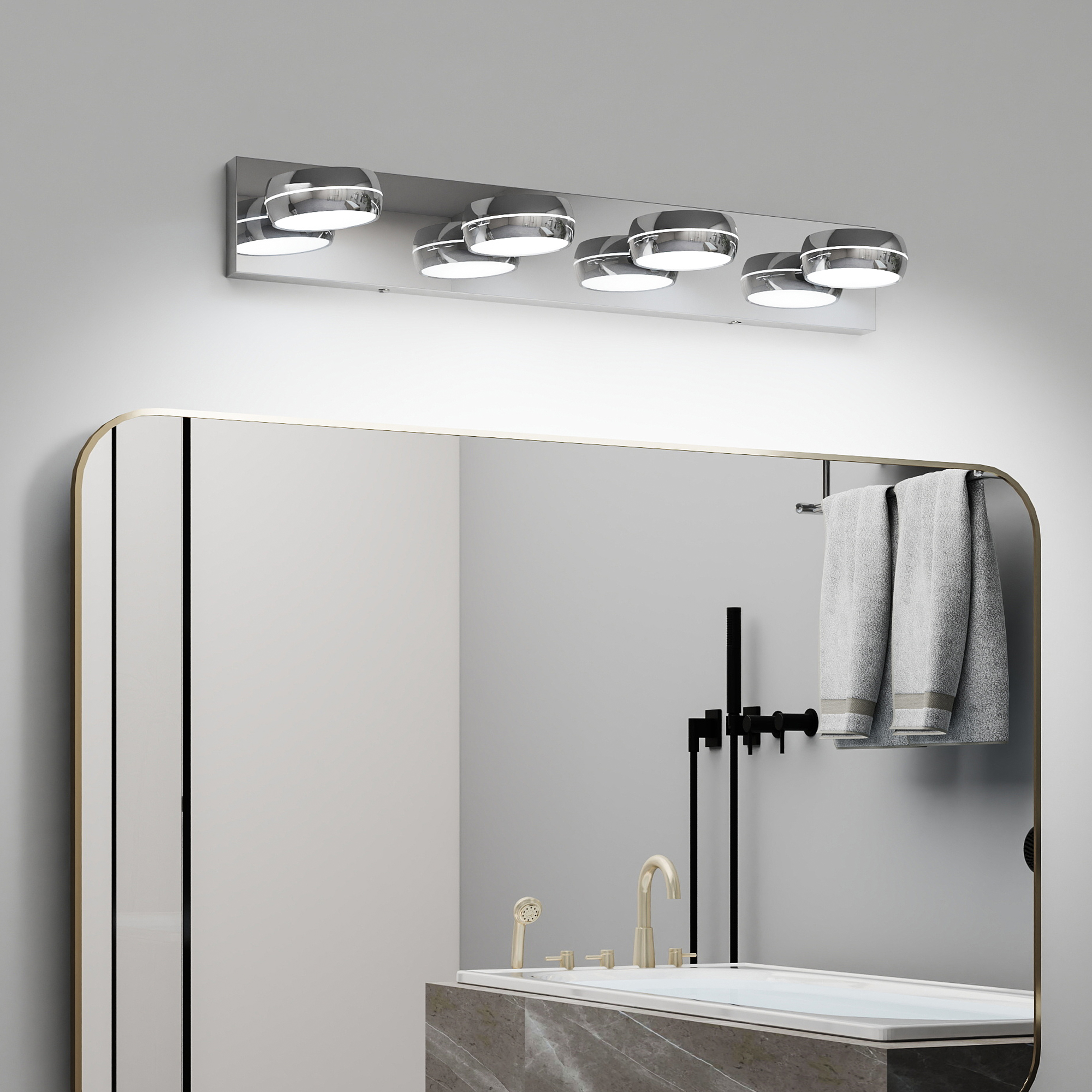 LED Vanity Lights 28in Bathroom Lights Fixtures over Mirror 4 Light LED Lighting Fixture for Bathroom 18W Mirror Lighting Fixture Modern Bath Light Bar Chrome Bath