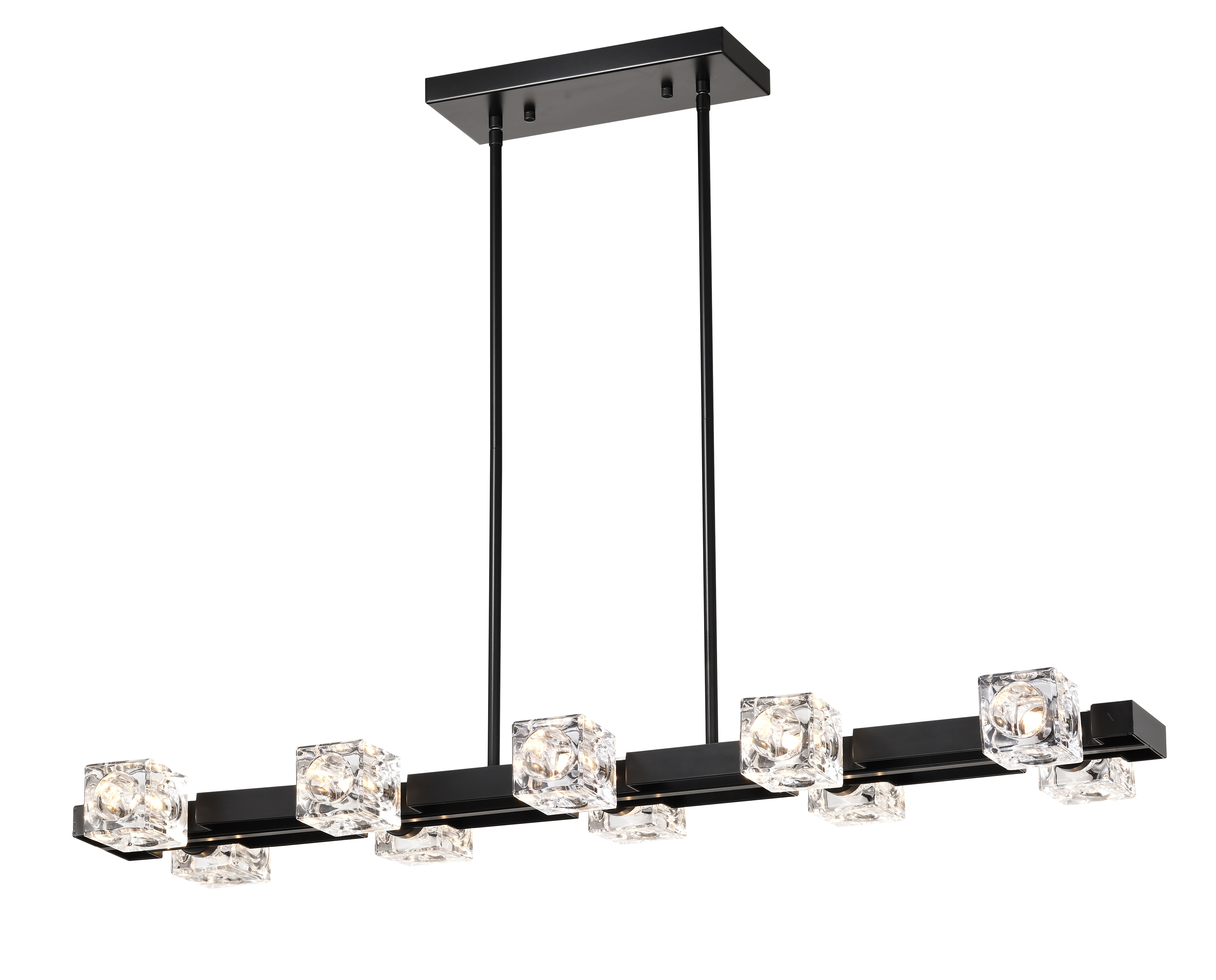 Rectangle Chandelier for Dining Room, 10-Light Black Farmhouse Linear Pendant Light Fixture, Modern Crystal Hanging Lighting Chandelier for Lobby, Kitchen, Bedroom, Living Room, Conference Room, Home