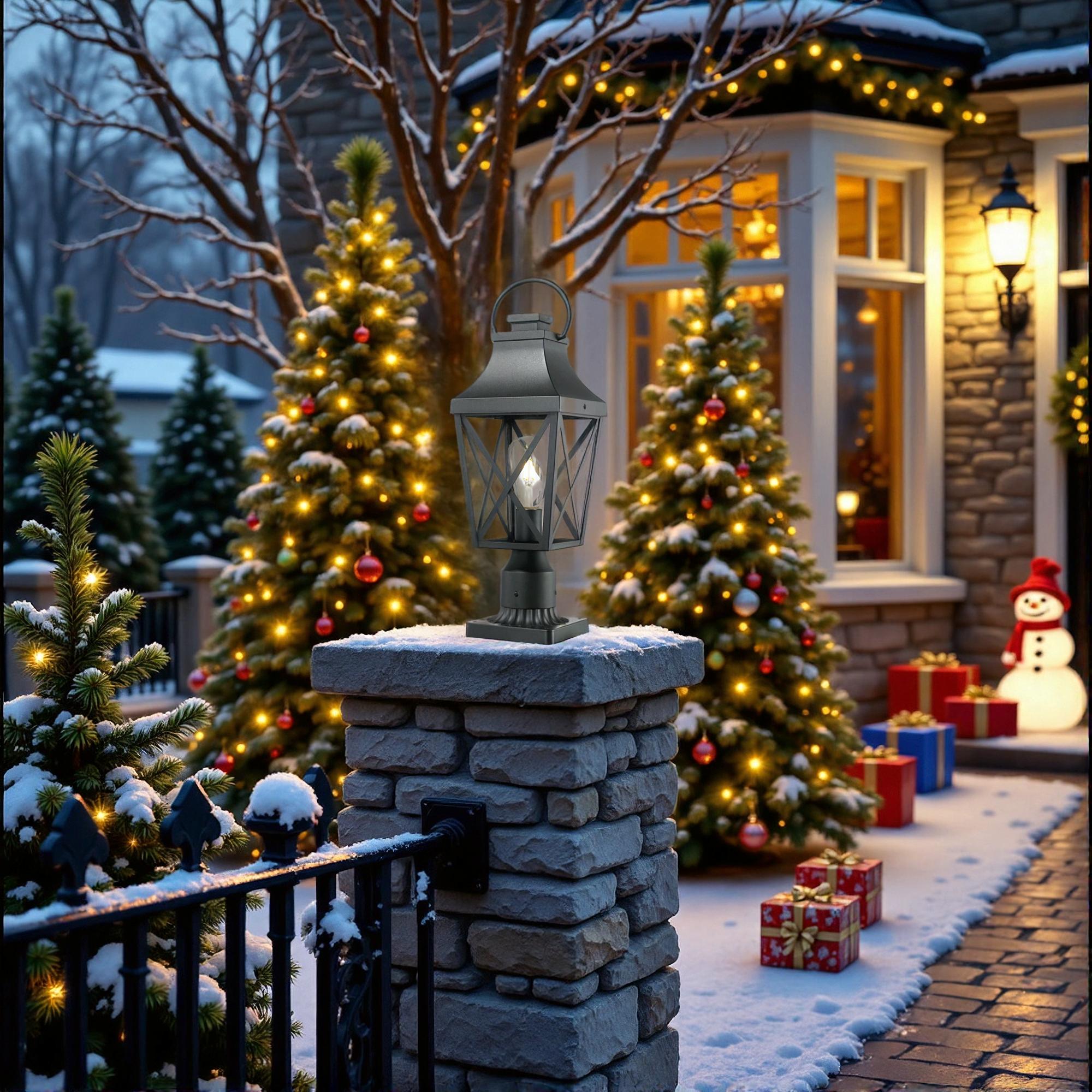 Outdoor Post Light,Lamp Post Light Fixture,Post Lantern with Pier Mount Base,Textured Black,21.3in,Suitable for Gardens, Yards or Entrances (2 pack)