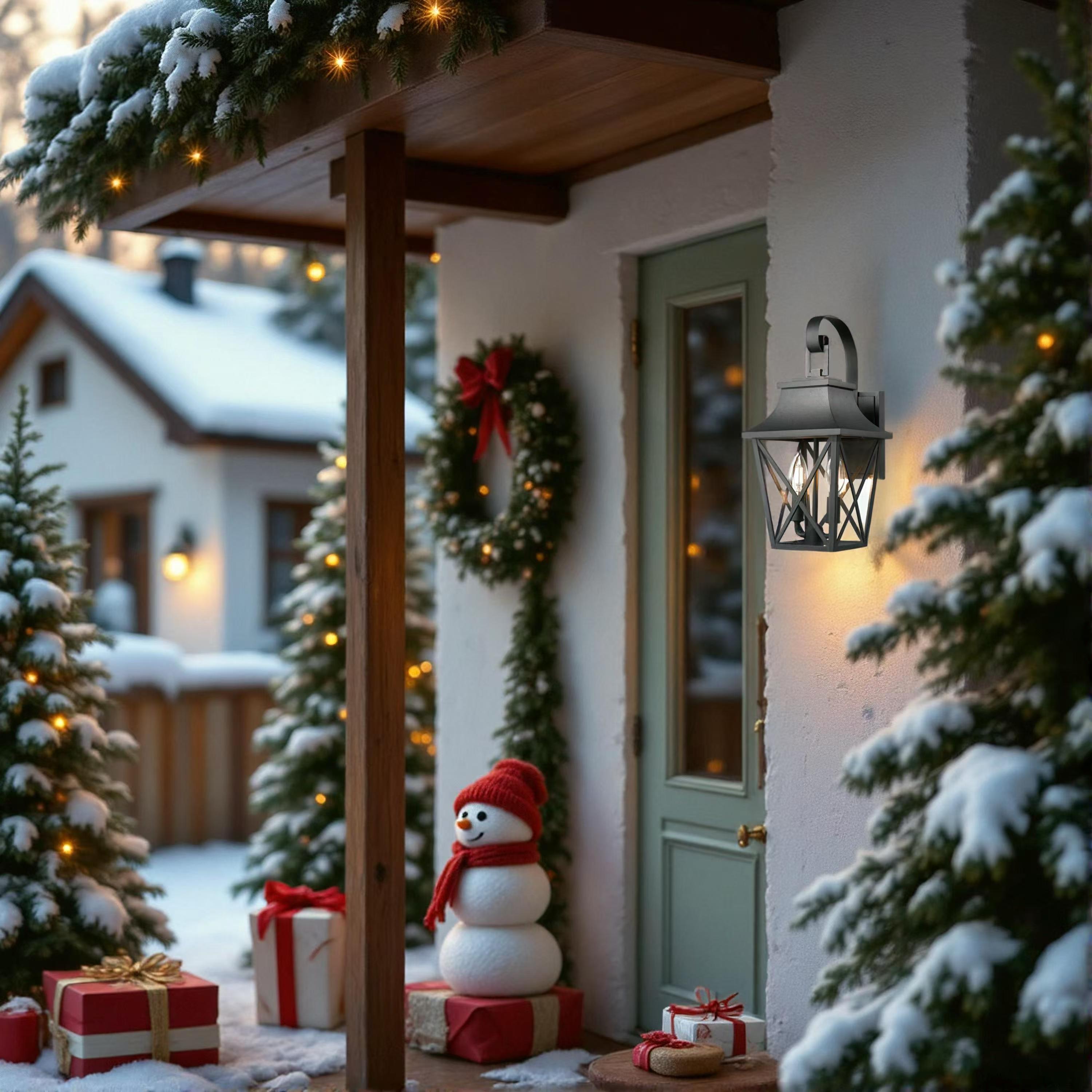 Black Outdoor Wall Lantern 2-Light, Large Outside Modern Wall Sconce Light Fixture, Industrial Porch Light Wall Mount with Glass, Waterproof Farmhouse Exterior Lamp Lighting (2 Pack)