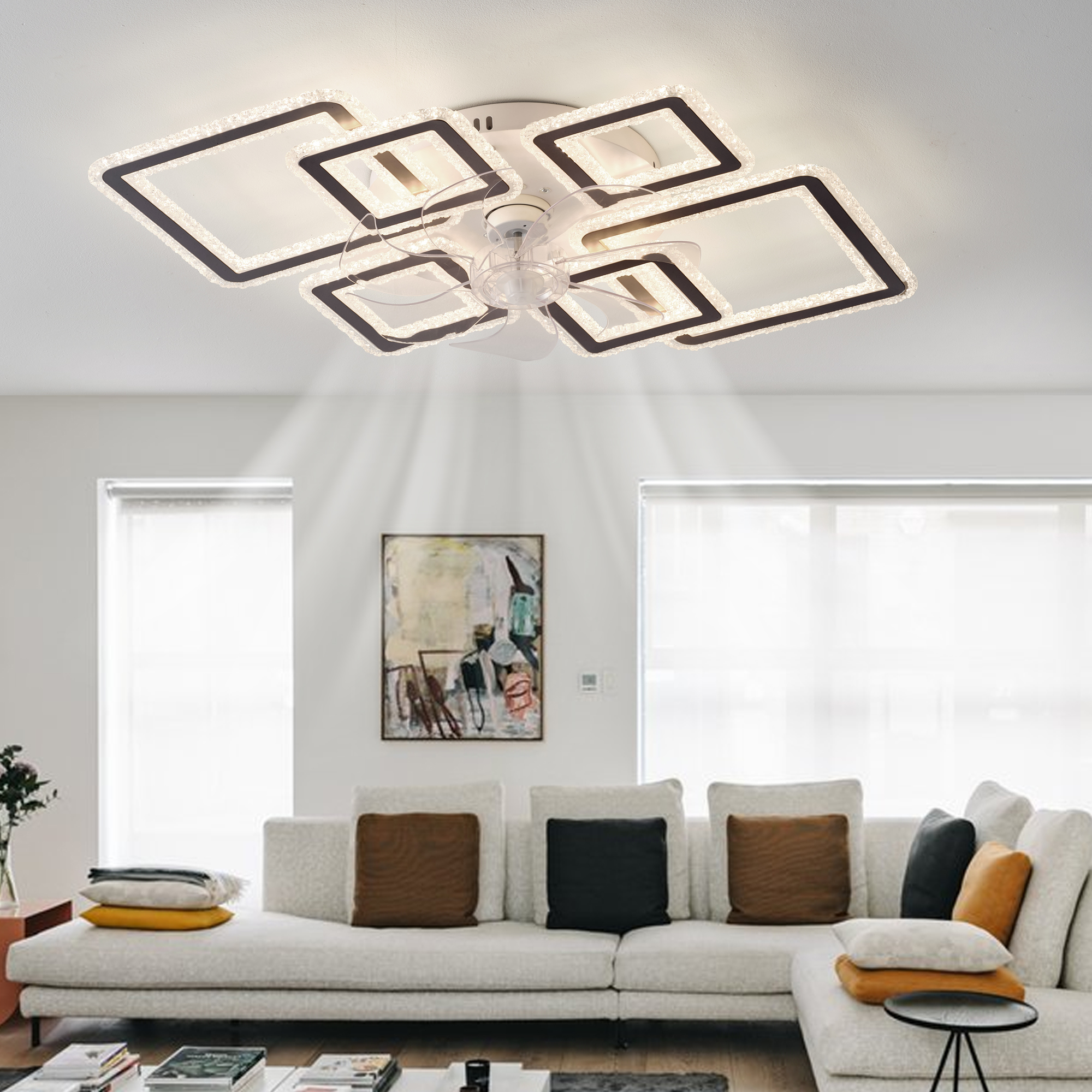 33-inchBlack Ceiling Fan with Lights Remote Control and APP Control, Dimmable with Remote 7 Blades 6 Speeds of Wind