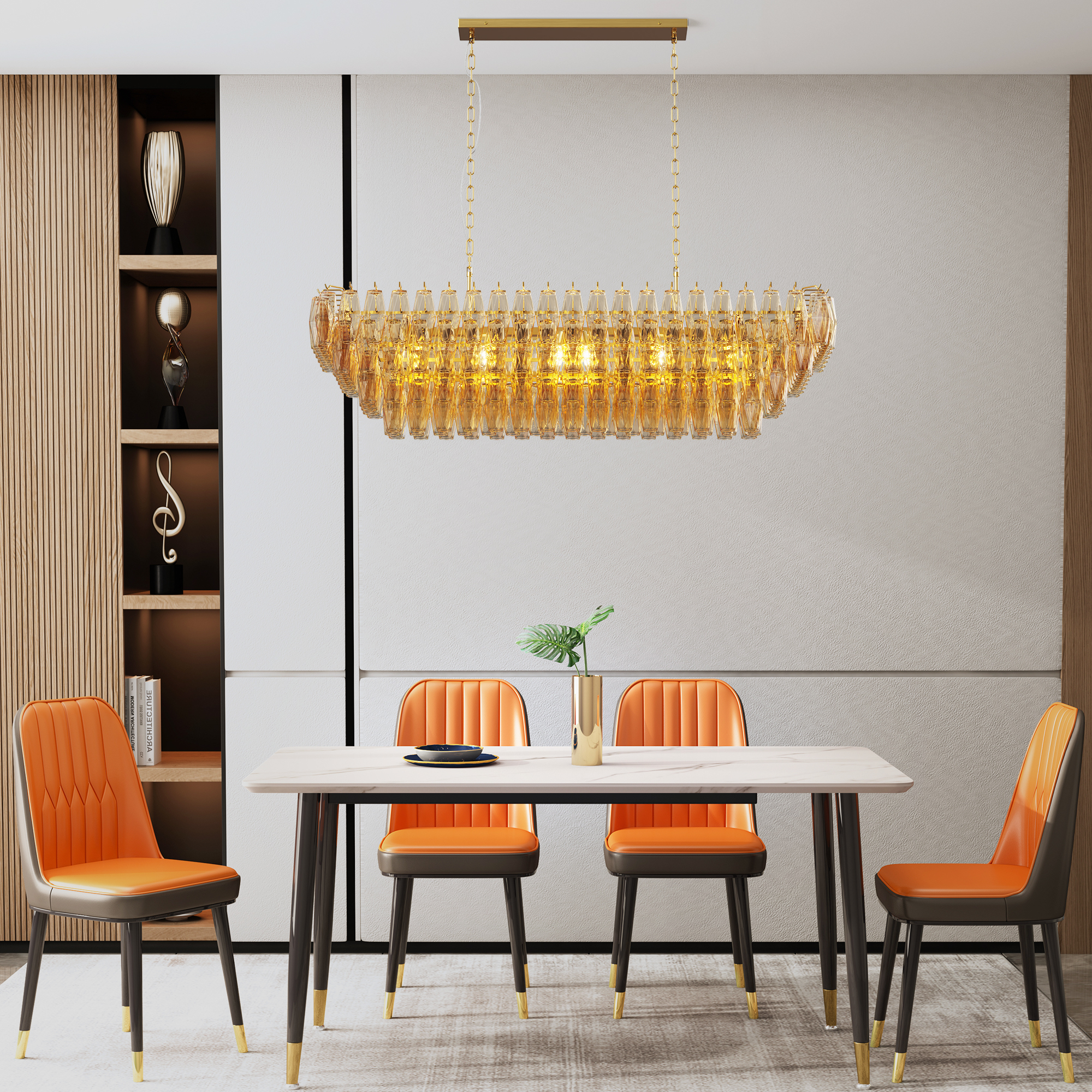 Modern Chandeliers for Dining Room, 54" Large Rectangle Gold Kitchen Chandelier Over Table, 12-Light with Smoke Glass Ceiling Lights, Farmhouse Pendant Lighting Fixture for Living Room Bedroom
