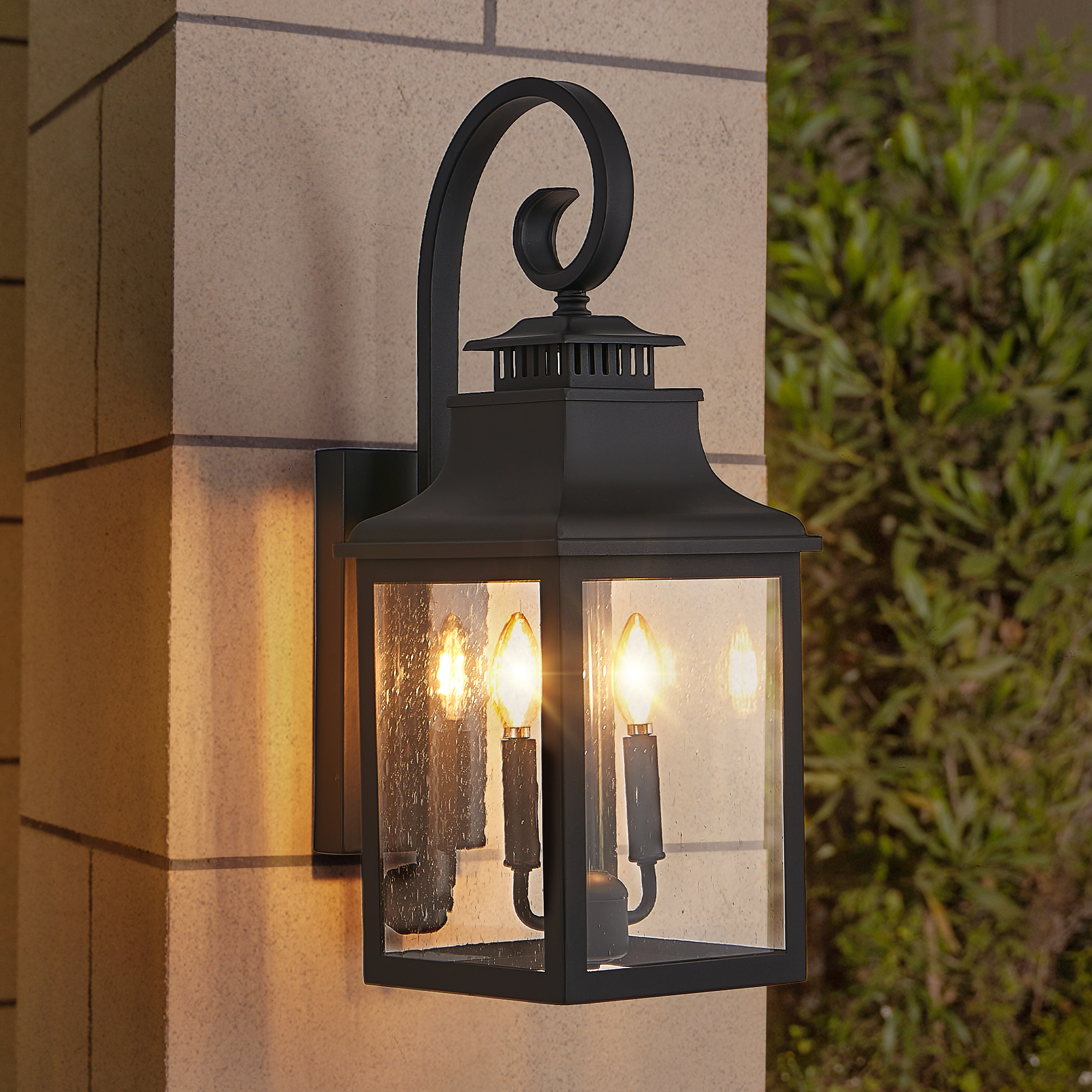 23"(H) 1-Pack Outdoor Wall Lantern Light – Vintage Black Metal Sconce with Clear Seeded Glass for Porch, Patio, and Garden (Bulb Not Included)