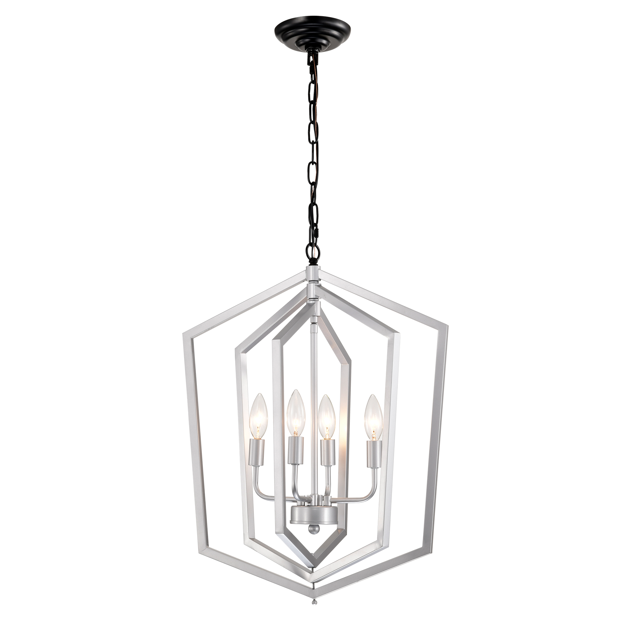 4-Light  Farmhouse Chandeliers, Matte Black and Sliver + Matte Black Vintage  Cage Light Fixture ,Adjustable Height  Chandeliers for Dining Room, Bedroom, Living Room, Confere (E12 Bulbs Not Included)
