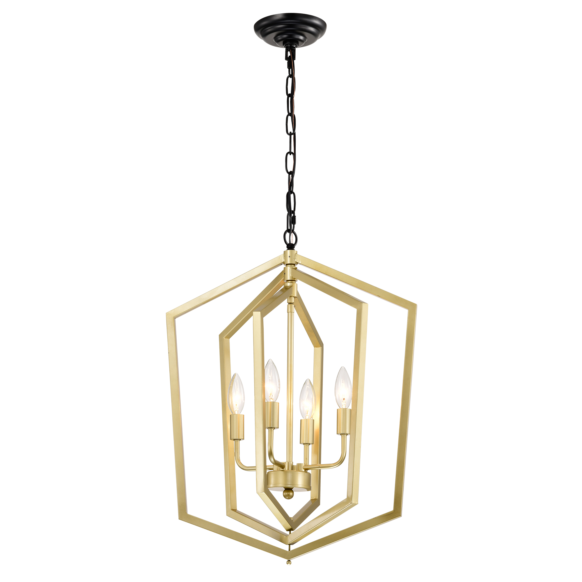4-Light  Farmhouse Kitchen Chandeliers,  Vintage  Cage Light Fixture Adjustable Height  Chandeliers for Dining Room Hallway Foyer Entryway(E12 Bulbs Not Included)--GOLD+MATTE BLACK