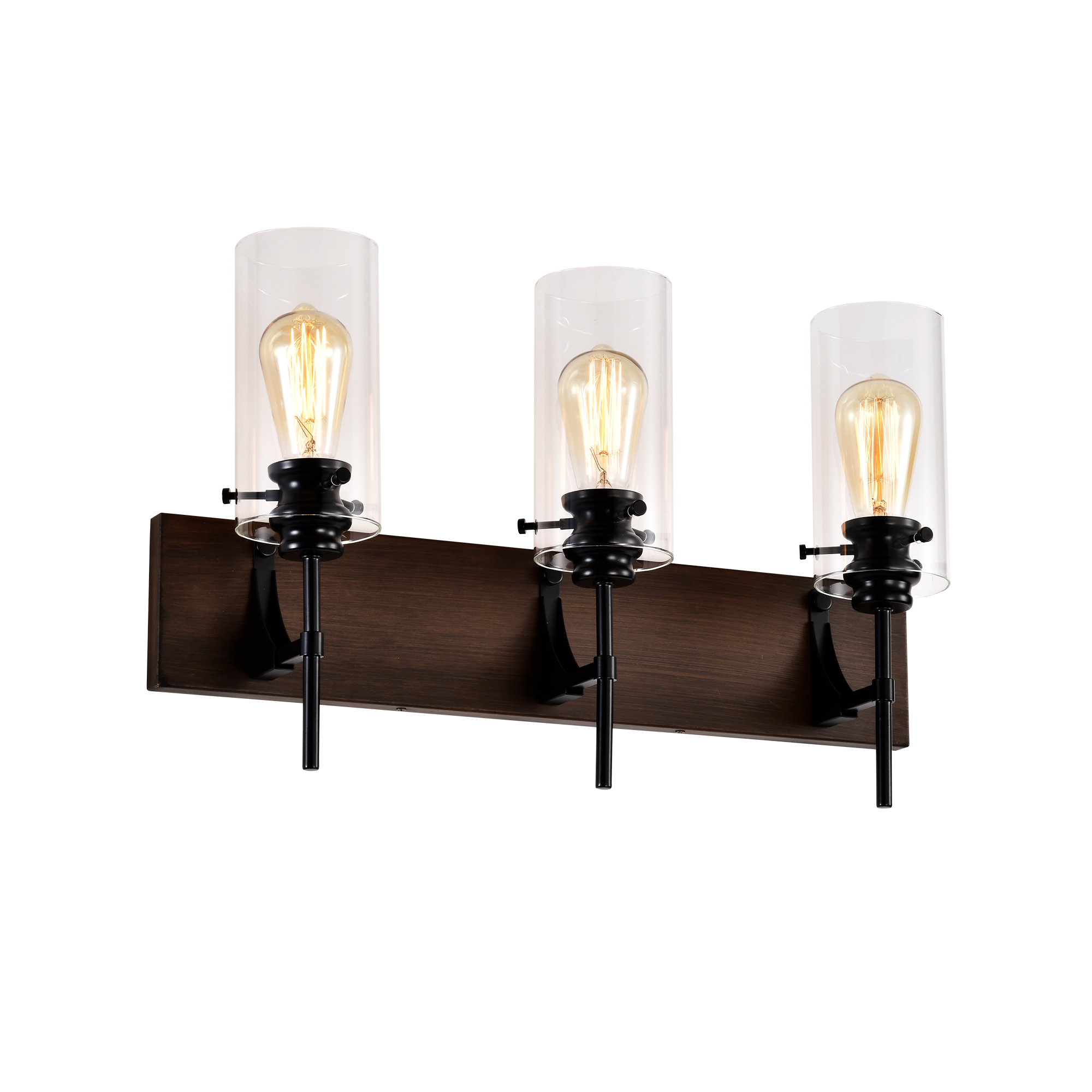 3-Light Matte Black + Wood Color Bathroom Light Fixtures, Modern Vanity Lights with  Glass Shade, Vintage  Light Fixture Bathroom Over Mirror Wall Lights for Kitchen Dinning Room Bedroom Hallway