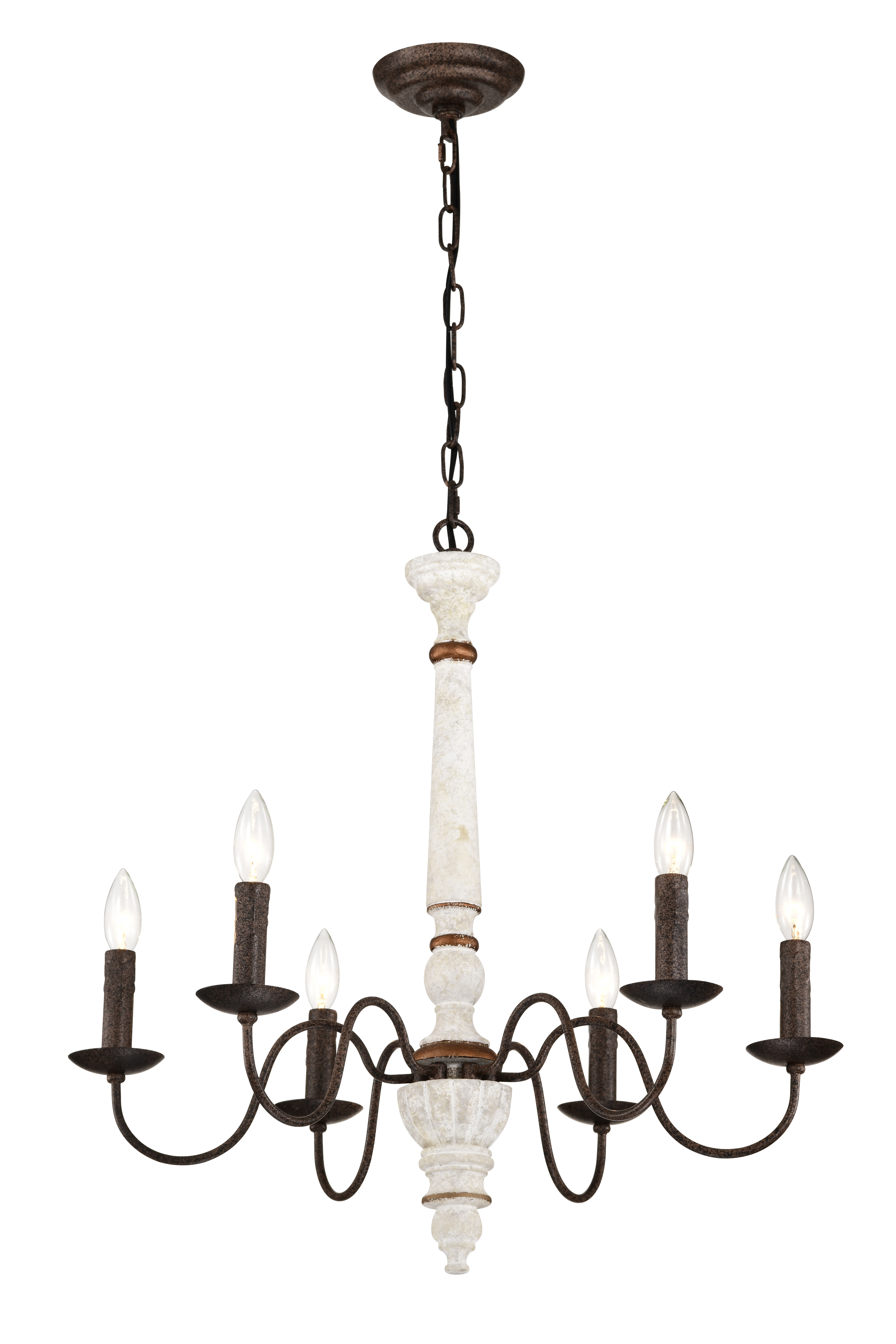 Retro white and Rust Color Chandelier With Light Fixture 6 Light (E12 NO include Bulb)  Pendant Light Fixtures for Dining Room, Lobby, Kitchen, Bedroom, Living Room, Conference Room, Home Office
