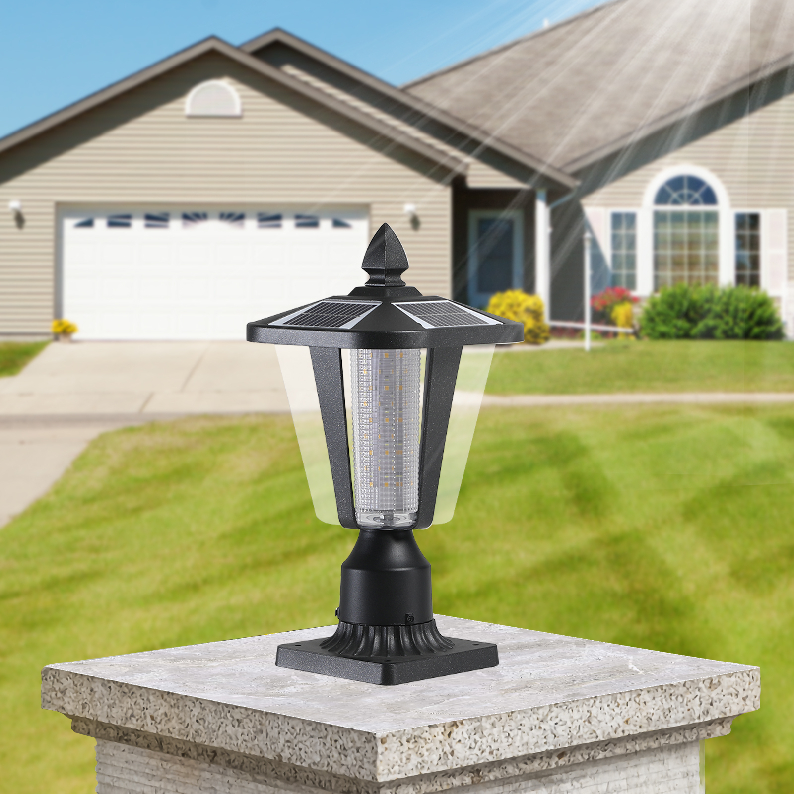 15"(H) Solar Powered Outdoor Lantern, Modern Garden Light with LED for Pathways, Yards, and Driveways (1-Pack)