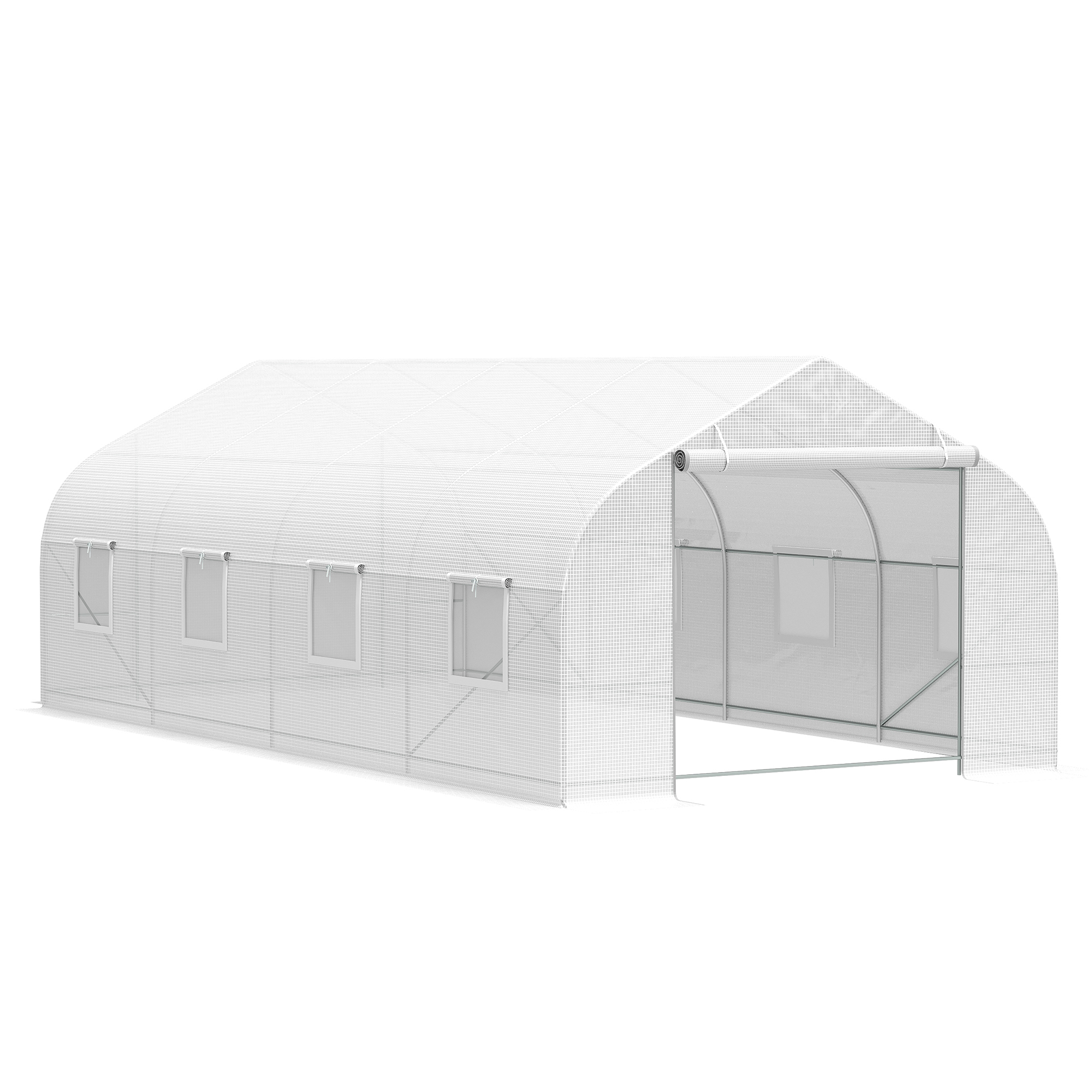 Outsunny 20' x 10' x 7' Outdoor Walk-in Greenhouse, Tunnel Green House with Roll-up Windows, Zippered Door, PE Cover, Heavy Duty Steel Frame, White