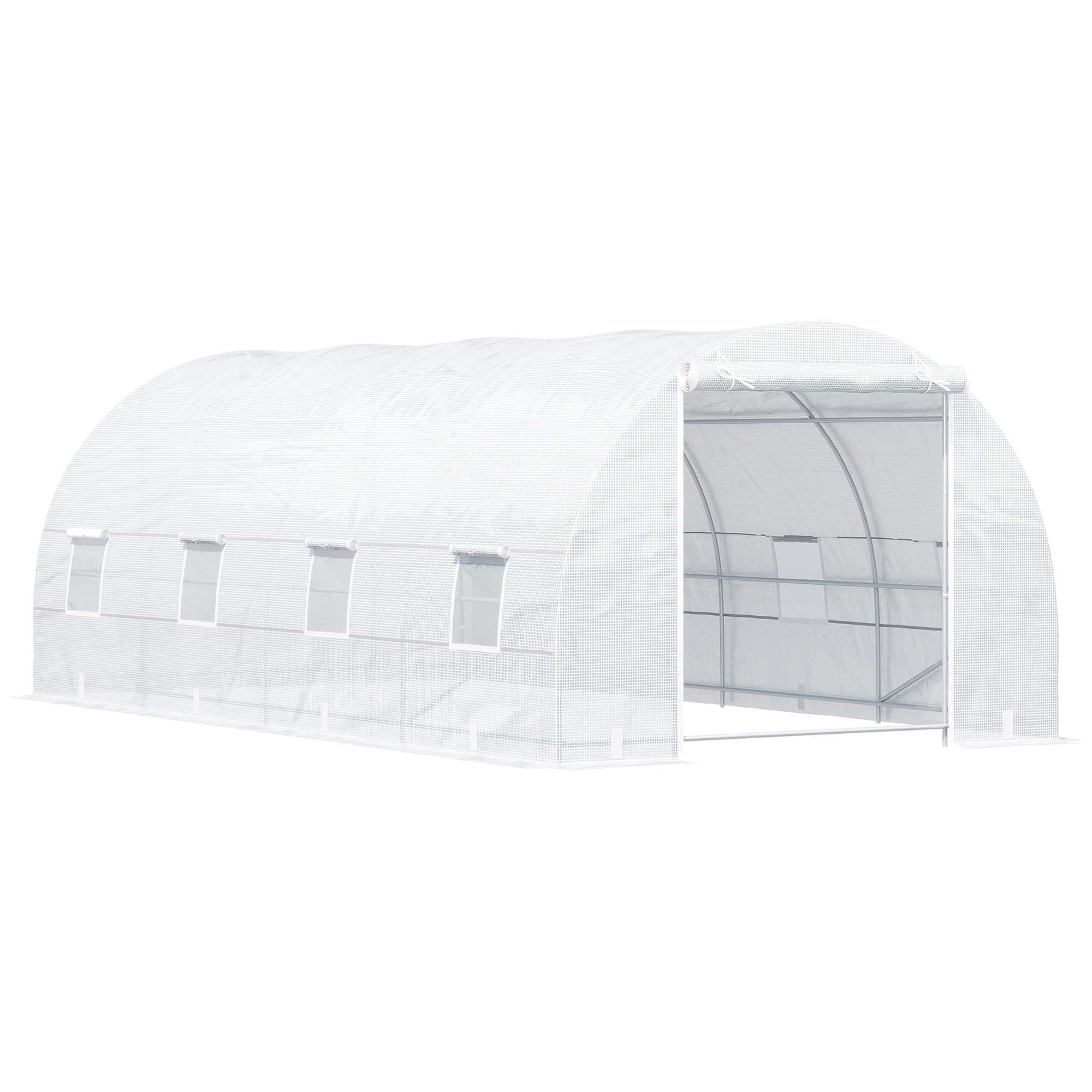 Outsunny 20' x 10' x 7' Walk-In Tunnel Greenhouse, Garden Warm House, Large Hot House Kit with 8 Roll-up Windows & Roll Up Door, Steel Frame, White