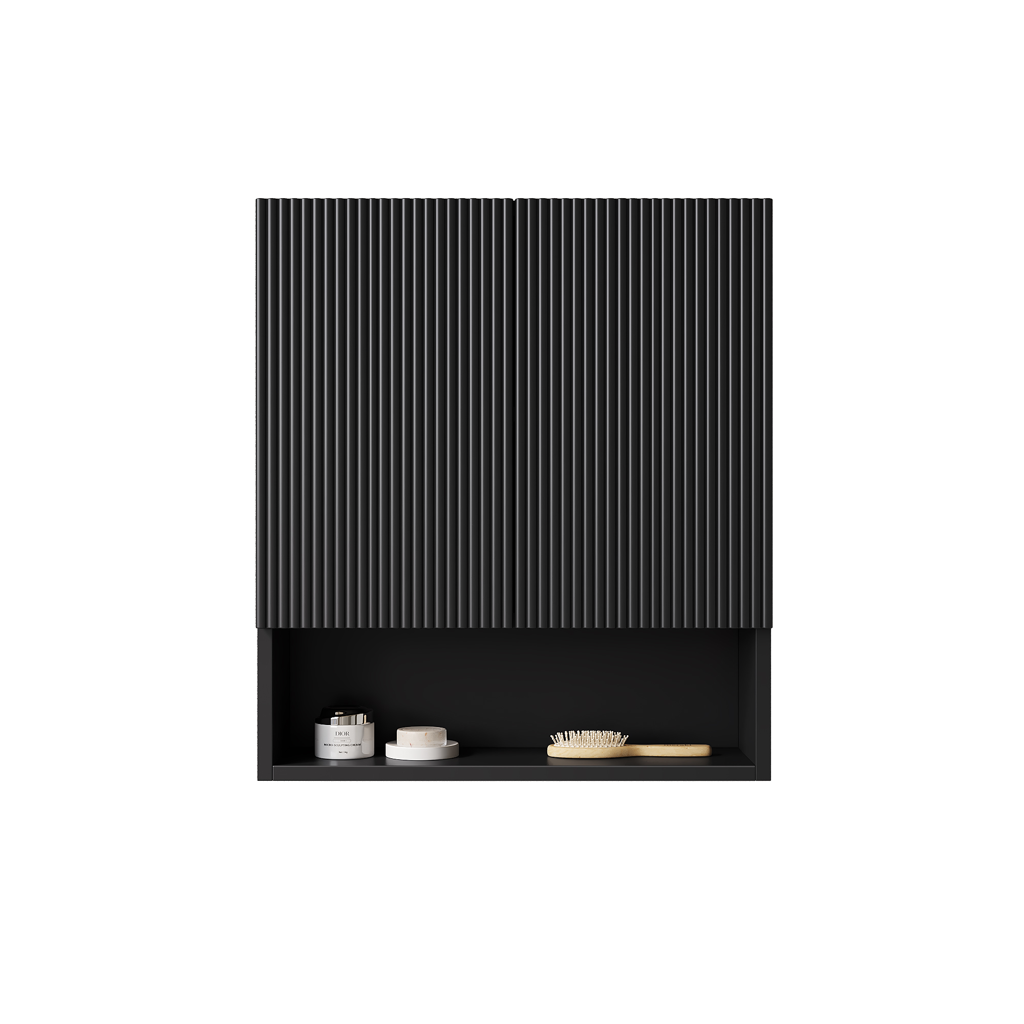 TOBI 26" Wall-Mounted Striped Bathroom Cabinet, with Doors, Shelf and Open Storage Compartment Over The Toilet Storage Cabinet for Bathroom, Kitchen, Laundry Room, Black Color