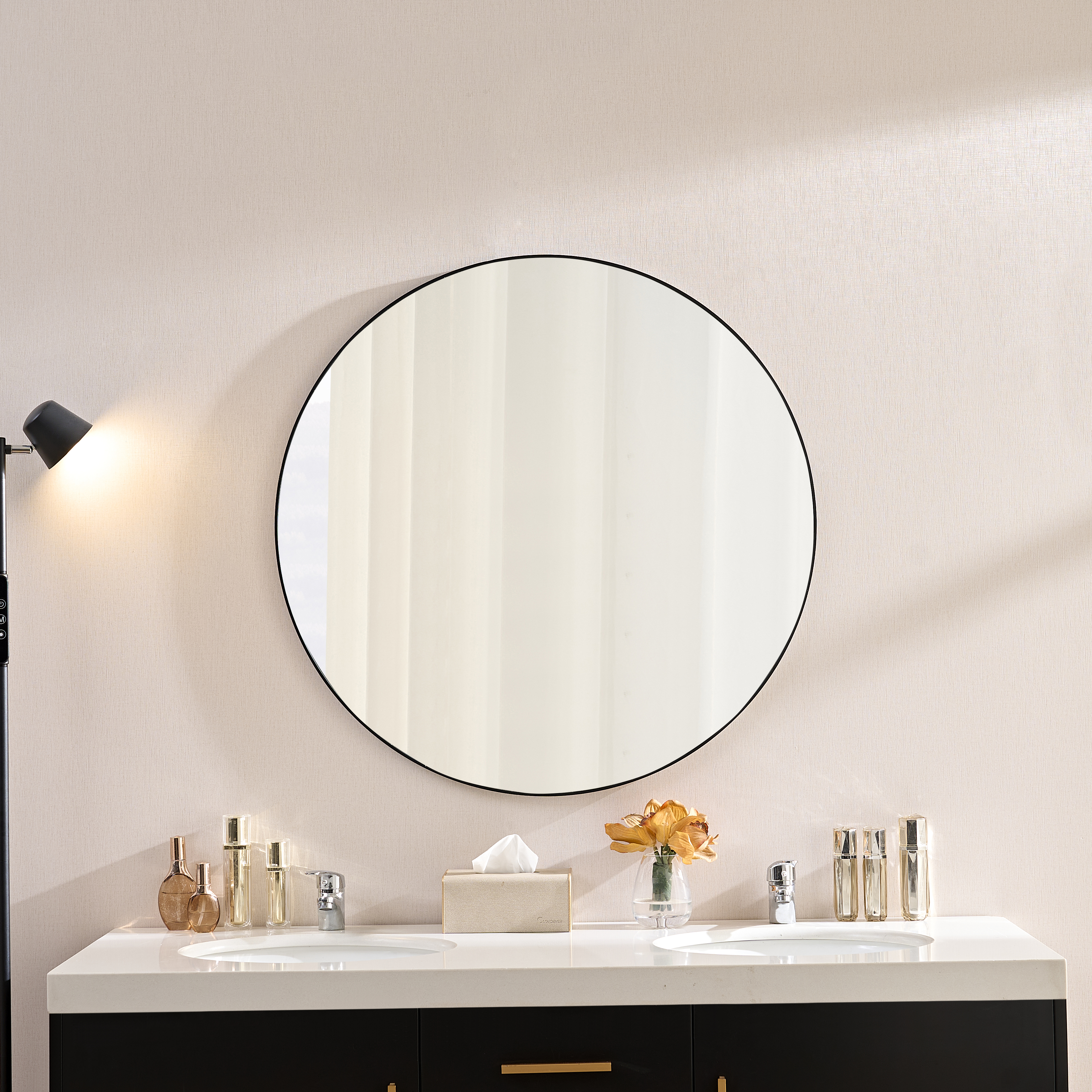 Wall Mirror 36 Inch Black Circular Mirror Metal Framed Mirror Round Vanity Mirror Dressing Mirror, for Bathroom, Living Room, Bedroom Wall Decor (Horizontal & Vertical)-W2091256135