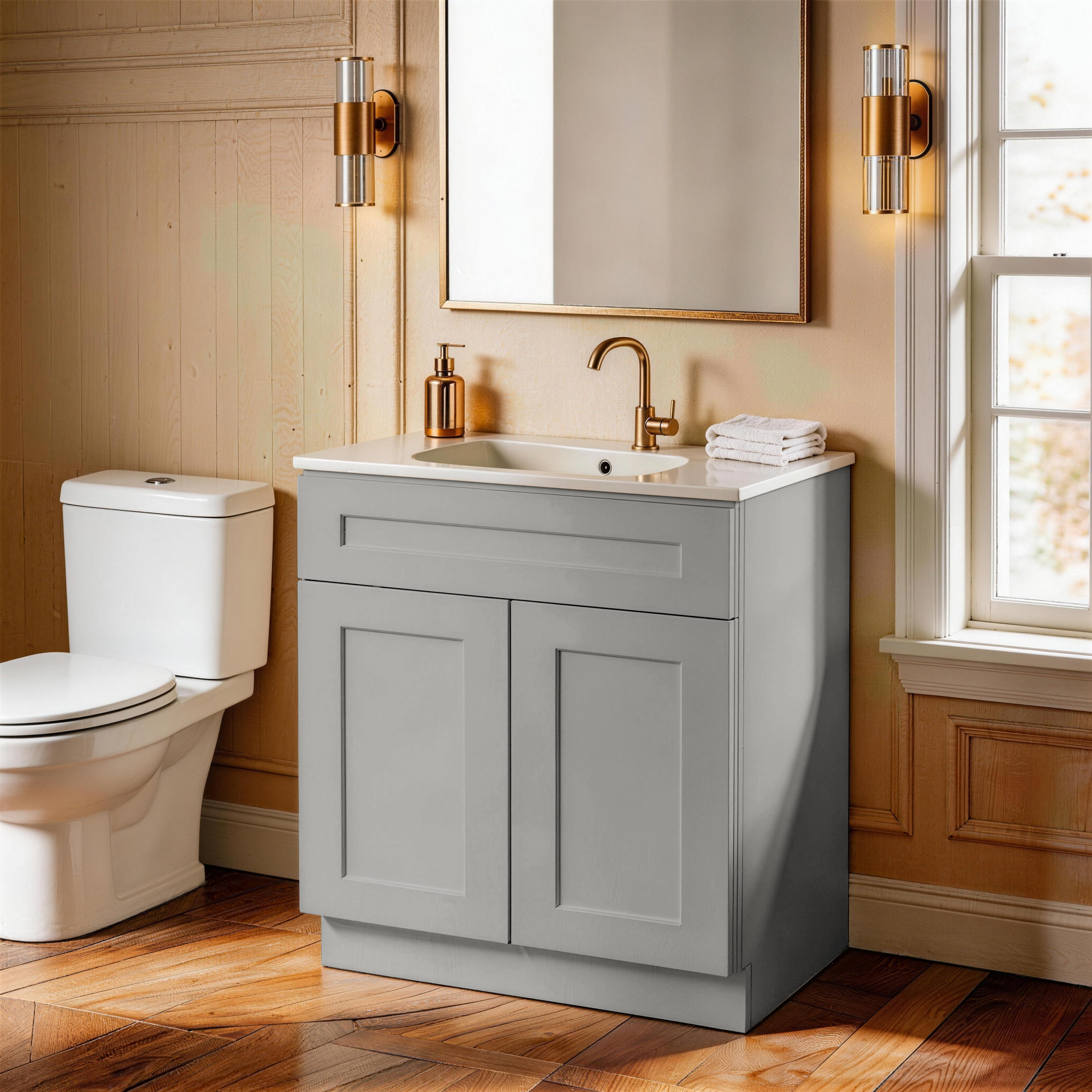 24" Gray Shaker Base Cabinet with Soft-Close Door,Drawer,Space-Saving Solid Wood Unit with Adjustable Shelf for Kitchen, Bath, Laundry, Garage (24"W x 24"D x 34.5"H)