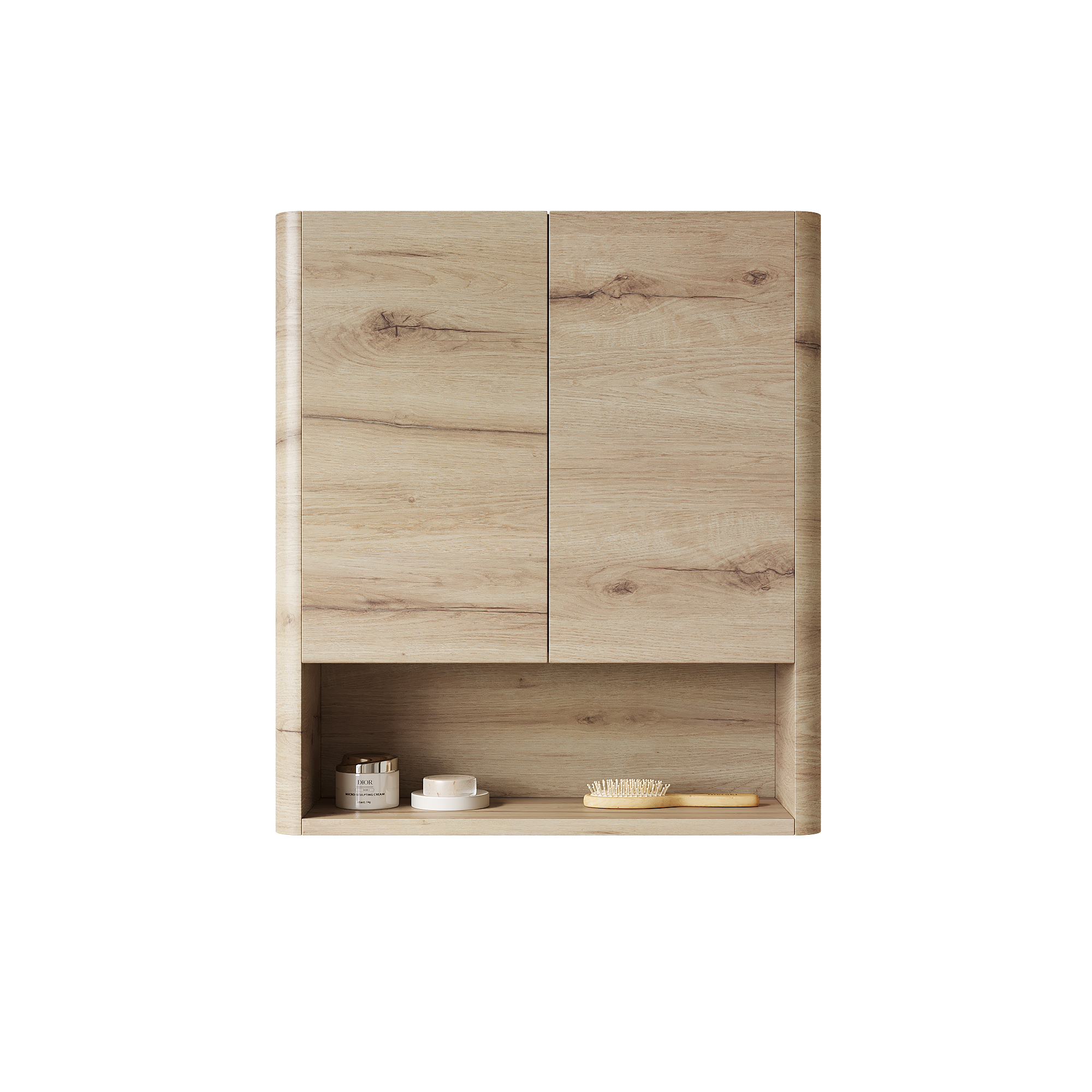 ZUNO 26" Wall-Mounted Bathroom Cabinet, with Doors, Shelf and Open Storage Compartment Over The Toilet Storage Cabinet for Bathroom, Kitchen, Laundry Room, White Oak Woodgrain Color Finish