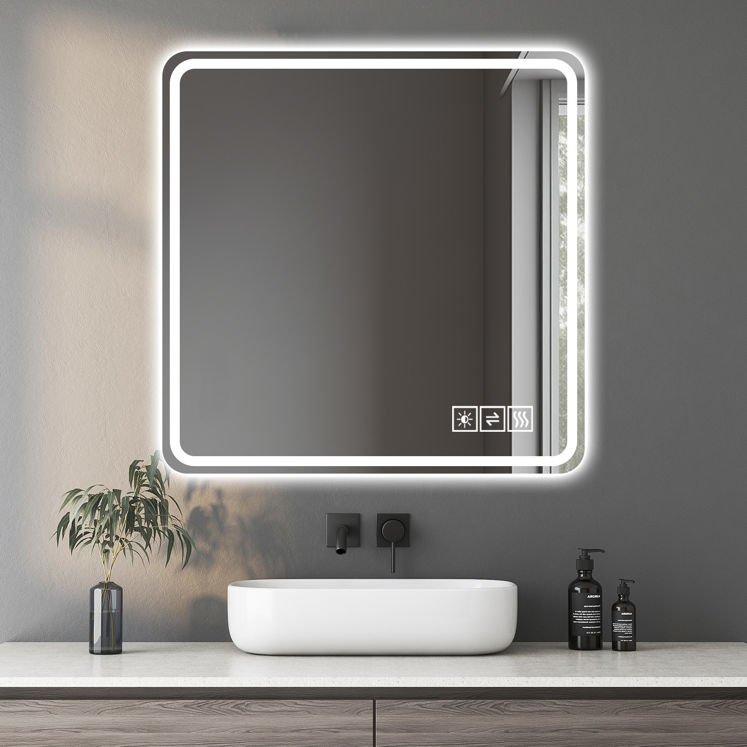 36*36in LED Bathroom Mirror, Anti-Explosion Glass, Rust-Resistant, Anti-Fog Features, Tri-Color Changing, Ideal for All Bathroom Decors, A Must-Have Bathroom Accessory