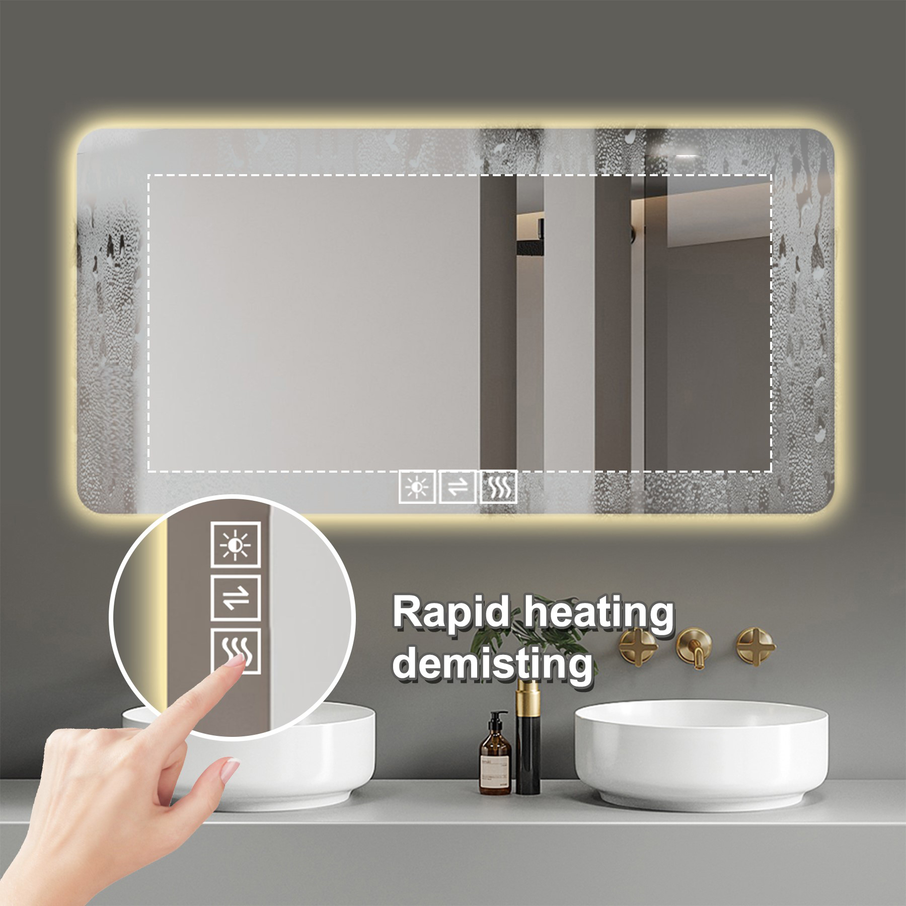 LD home 48*24in LED bathroom mirror, corrosion-resistant, three-color ...